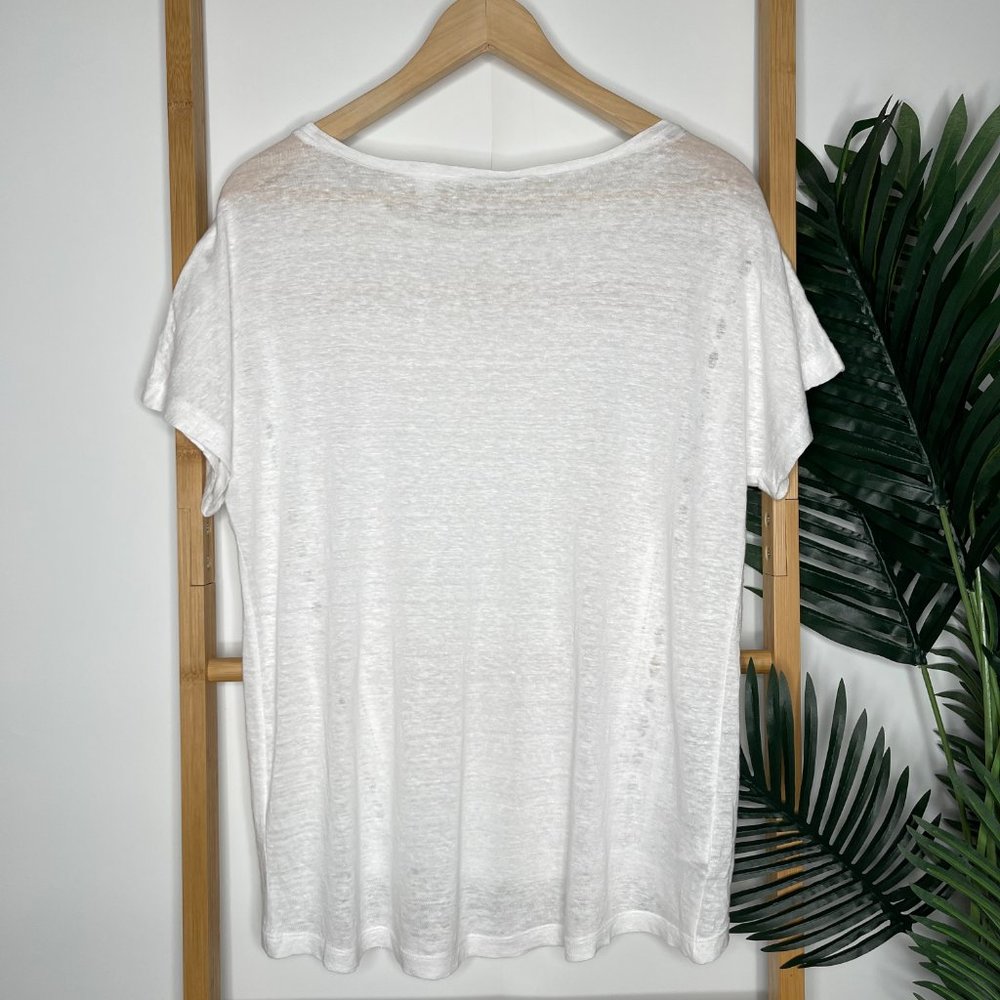 Country Road White Linen T-Shirt Top Size XS Short Sleeve Lace Insert Womens - Picture 3 of 9